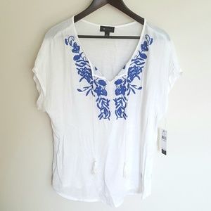 Boho blue and white sheer top
